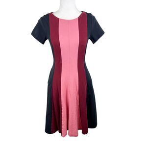 eShakti Dress Women 2 Black Pink Striped Short Sleeve Sheath Knee Length Stretch